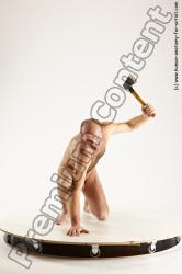 Nude Fighting with axe Man White Slim Short Brown Multi angles poses Realistic